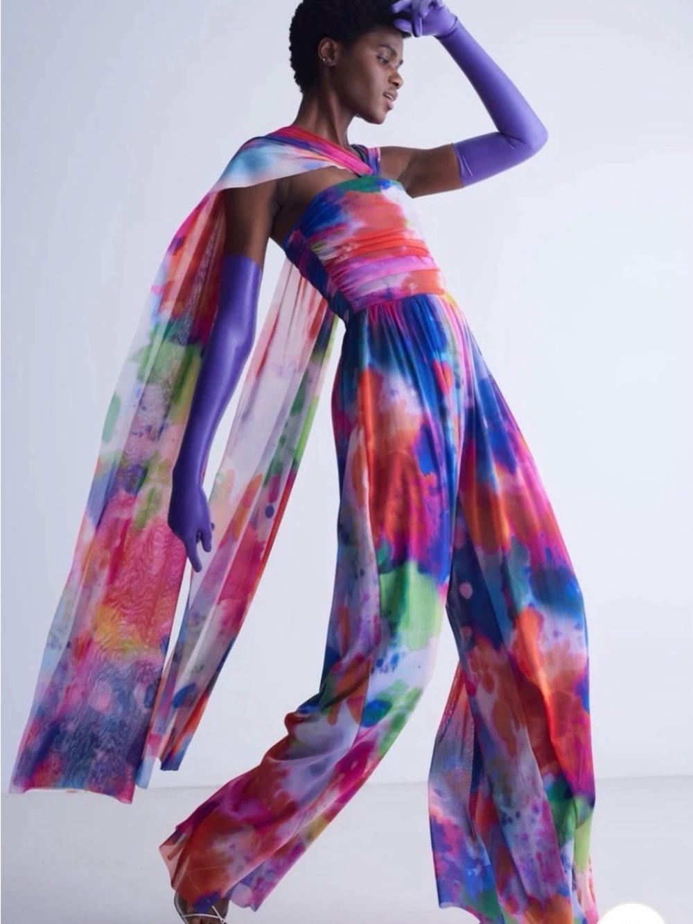 Prabal Gurung Vibrant Multicolor Watercolor Jumpsuit with Scarf